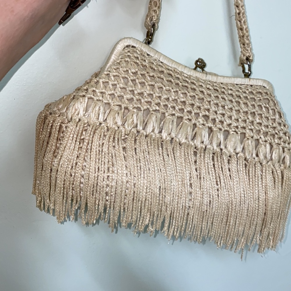 crochet woven boho island fringe shoulder bag